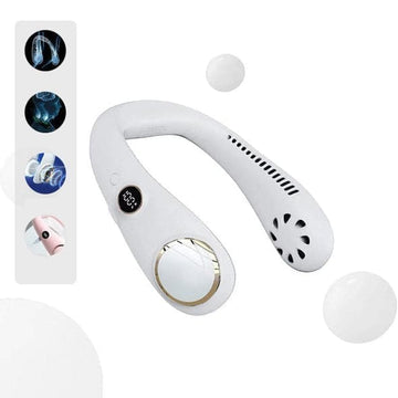 Tragbarer weißer Nackenventilator, USB-aufladbar, leise, für Sommer, Reisen, Büro.