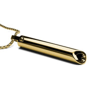 Goldener Zylinder-Anhänger an Kette, minimalistisches Design, Schmuck für Damen und Herren.