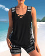 Trendige Bademode mit V-Ausschnitt & geometrischem Muster – Tankini-Set Madonna