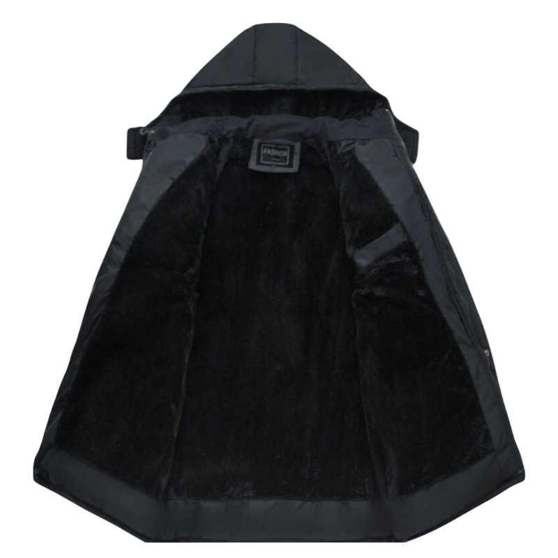 Schwarzer Gefütterter Herren Wintermantel mit modernem Schnitt – Leon