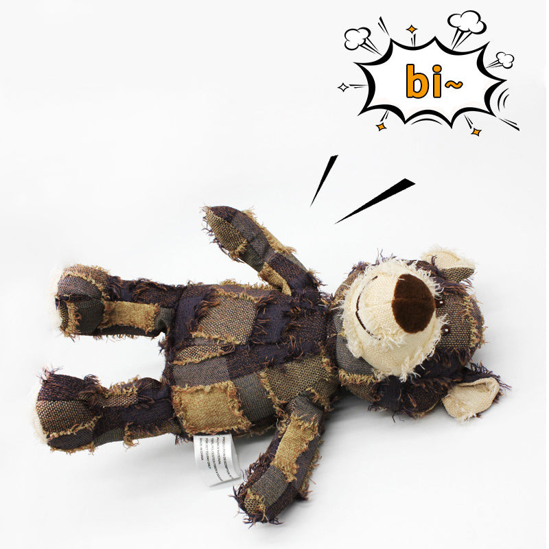 Plüschhund Spielzeug aus Stoff, braun-beige, robust, für Hunde, mit Quietschfunktion.