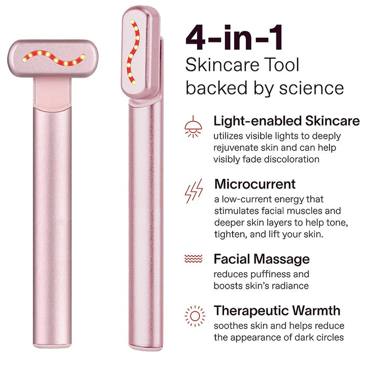 4-in-1 Hautpflegegerät, rosa, LED, Mikrostrom, Massage, Wärme, Anti-Aging, Faltenreduktion