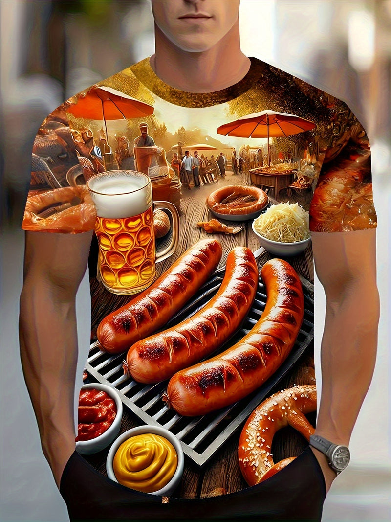 Herren Kurzarm T-Shirt mit BBQ- & Bier-Print – Karl Oktoberfest 2025