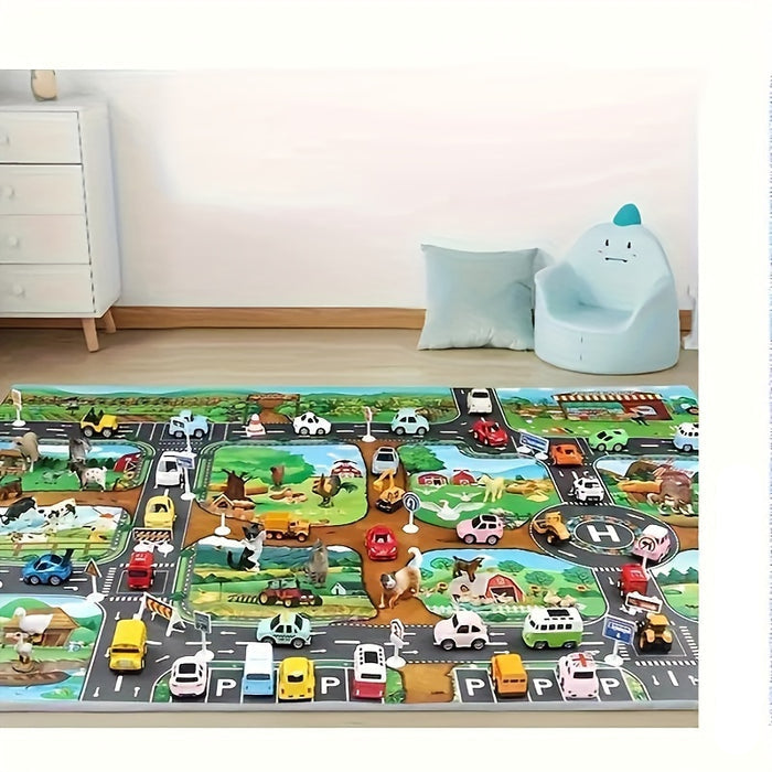 Kinder Spielteppich mit Bauernhof- und Verkehrsthema - DuoPlay