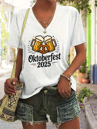 Damen Plus Size V-Ausschnitt T-Shirt mit Grafikprint – Anneliese Oktoberfest 2025