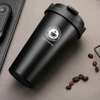 Schwarzer 500ml Thermobecher aus Edelstahl, doppelwandig, auslaufsicher, für Kaffee und Tee.