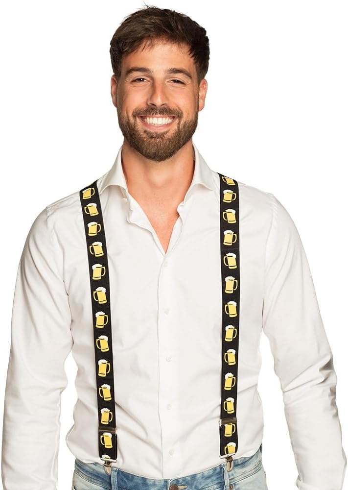 Trachten-Hosenträger schwarz mit Bierkrug-Motiv – ProstClip Oktoberfest 2025