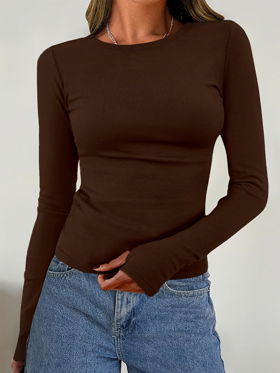 Damen Langarm Top mit Rundhalsausschnitt für Herbst & Winter – Vivienne