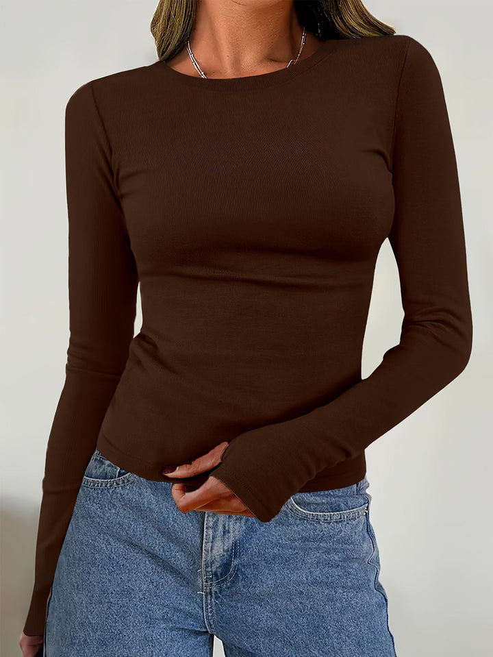 Damen Langarm Top mit Rundhalsausschnitt für Herbst & Winter – Vivienne