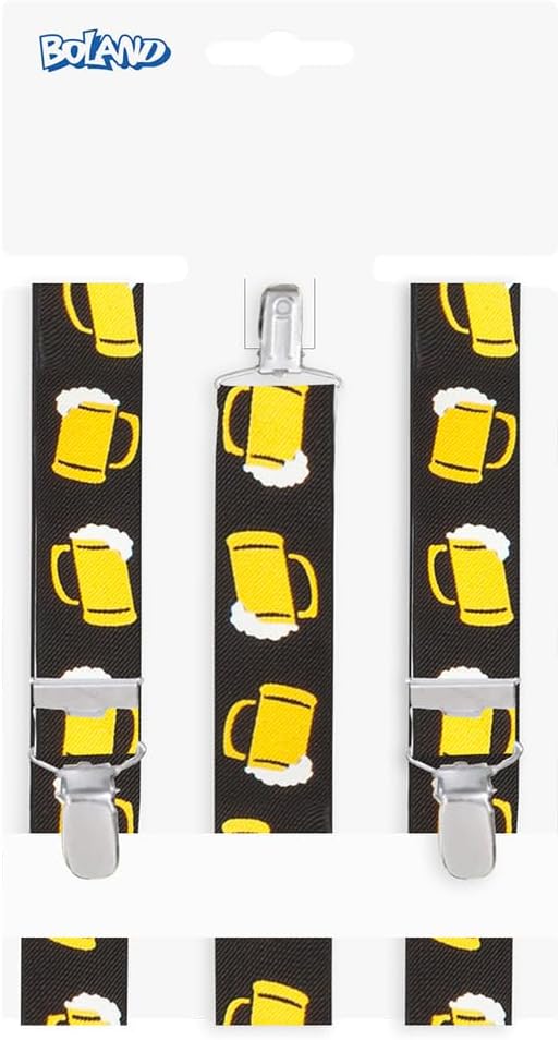 Trachten-Hosenträger schwarz mit Bierkrug-Motiv – ProstClip Oktoberfest 2025