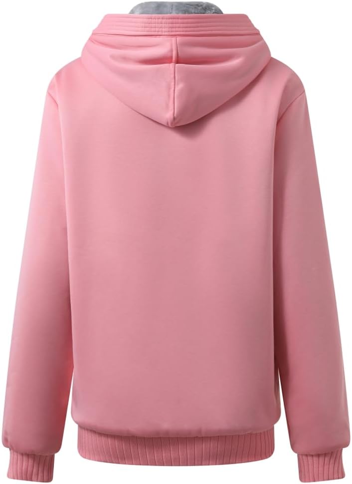 Rosa Kapuzenpullover aus Baumwolle, Unisex, lässig, warm, modisch, Rückansicht.