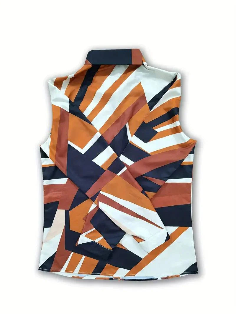 Herbstliche Damenbluse mit abstraktem Muster und Knopfleiste – Marlene