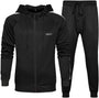 Schwarzer Trainingsanzug für Herren, Kapuzenjacke und Jogginghose, Sportbekleidung, Polyester.
