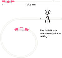 Flexibler, zuschneidbarer Trinkhalm aus Silikon, 24,5 Zoll, weiß mit rosa Akzenten.