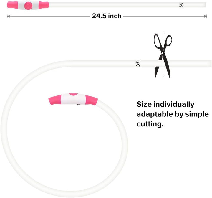 Flexibler, zuschneidbarer Trinkhalm aus Silikon, 24,5 Zoll, weiß mit rosa Akzenten.