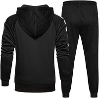 Schwarzer Trainingsanzug für Herren, Kapuzenjacke und Jogginghose, Sportbekleidung, Polyester.