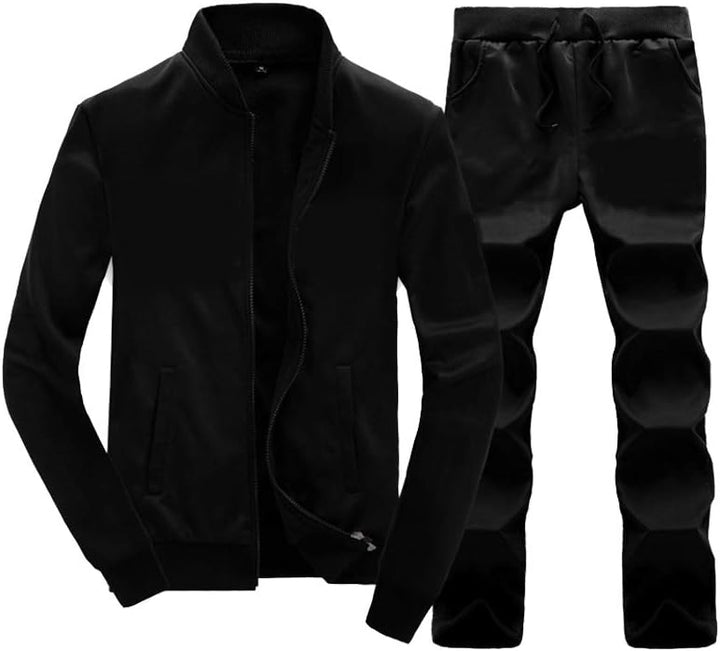 Schwarzer Herren-Trainingsanzug, Jacke und Hose, Sportbekleidung, Freizeitmode.