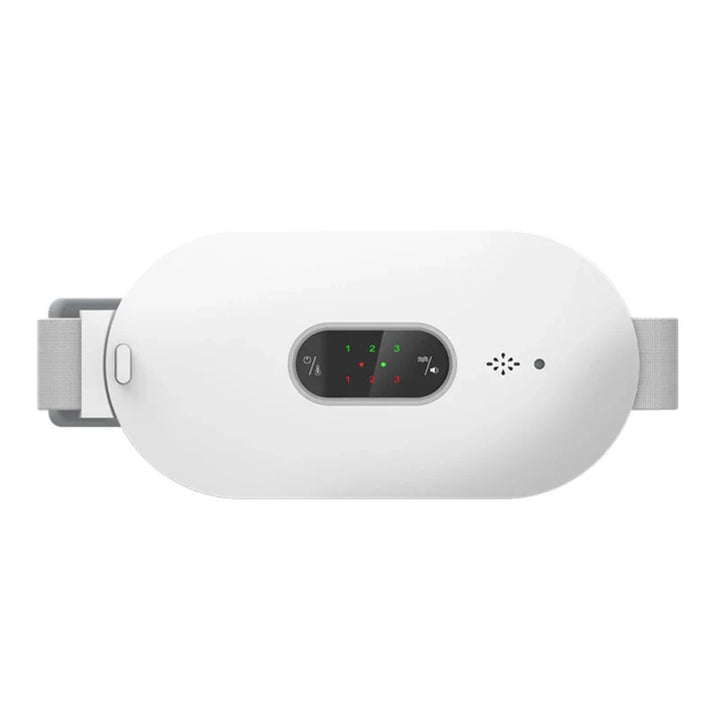 Tragbarer weißer Luftreiniger mit digitalem Display und verstellbarem Gurt für Allergiker.