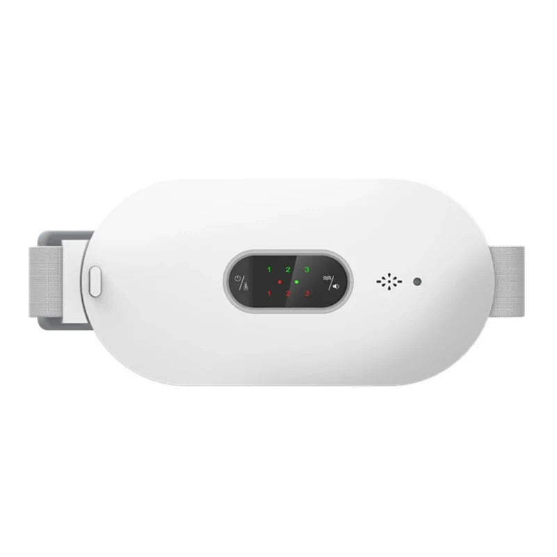 Tragbarer weißer Luftreiniger mit digitalem Display und verstellbarem Gurt für Allergiker.