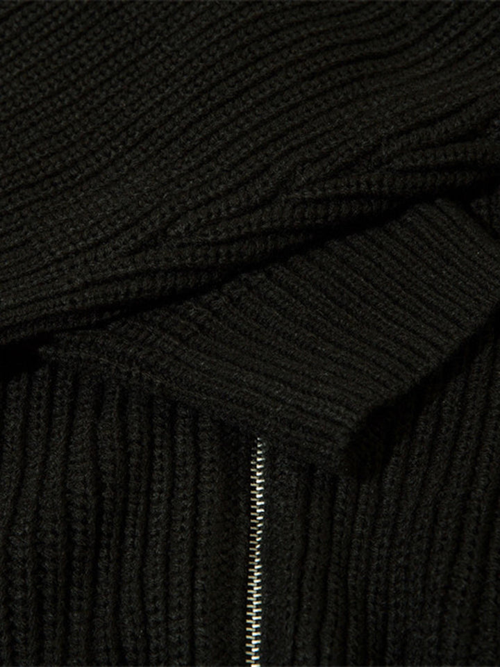 Schwarzer Strickpullover mit Reißverschluss, grobe Wolle, modisch, warm, Herrenbekleidung.