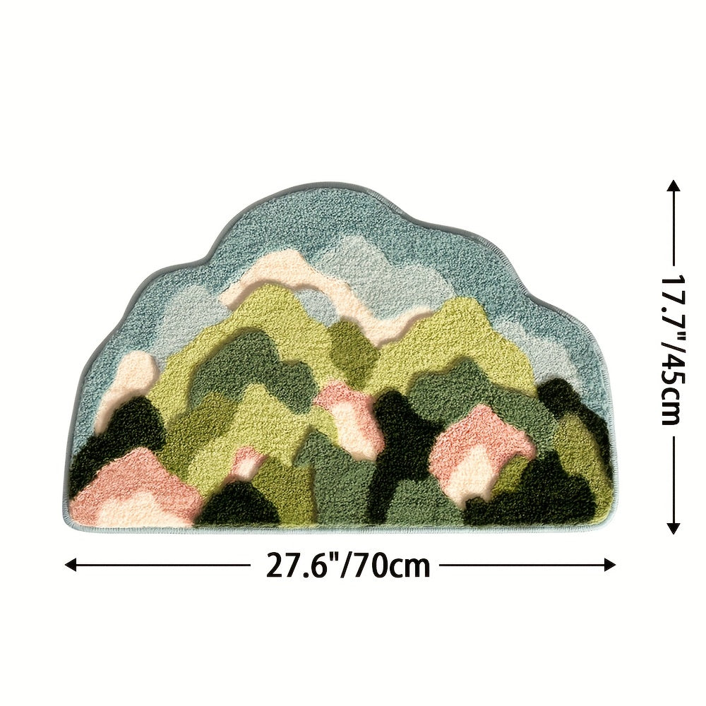 Bunter Teppich in Bergform, 70x45cm, aus Baumwolle, ideal für Wohnzimmer oder Kinderzimmer.