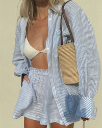 Gestreiftes Sommer-Set Damen Blau – Noemi