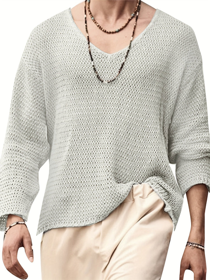Herbstliches gestricktes Herrenoberteil mit V-Ausschnitt und langen Ärmeln – Eliott