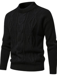 Schwarzer Herren Strickpullover, Zopfmuster, warm, modisch, Wintermode, Baumwolle.