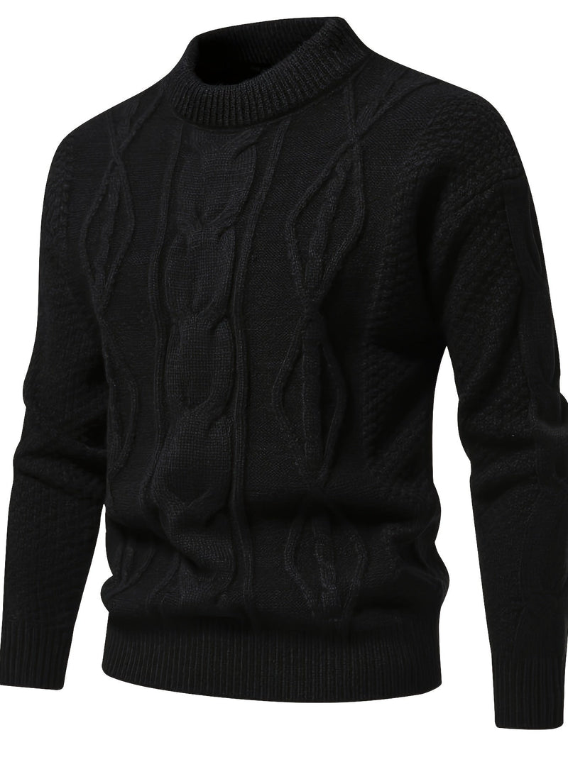 Schwarzer Herren Strickpullover, Zopfmuster, warm, modisch, Wintermode, Baumwolle.