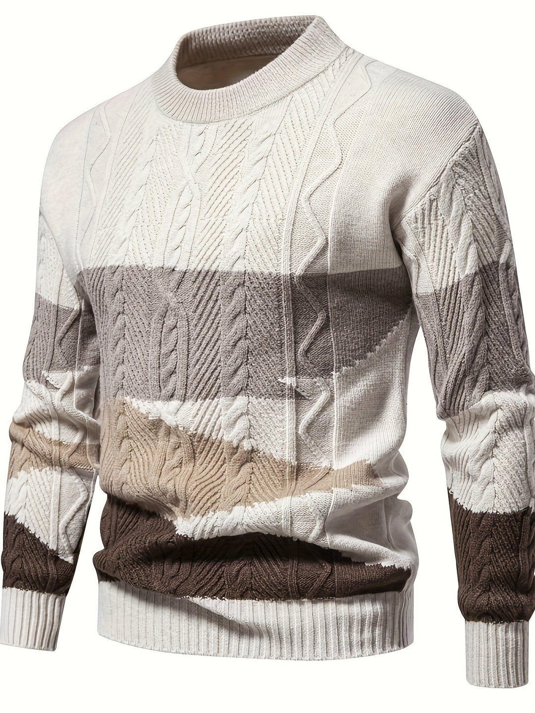 Herren Strickpullover, mehrfarbig, Zopfmuster, Baumwolle, modisch, warm, Herbstmode.