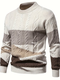 Herren Strickpullover, mehrfarbig, Zopfmuster, Baumwolle, modisch, warm, Herbstmode.