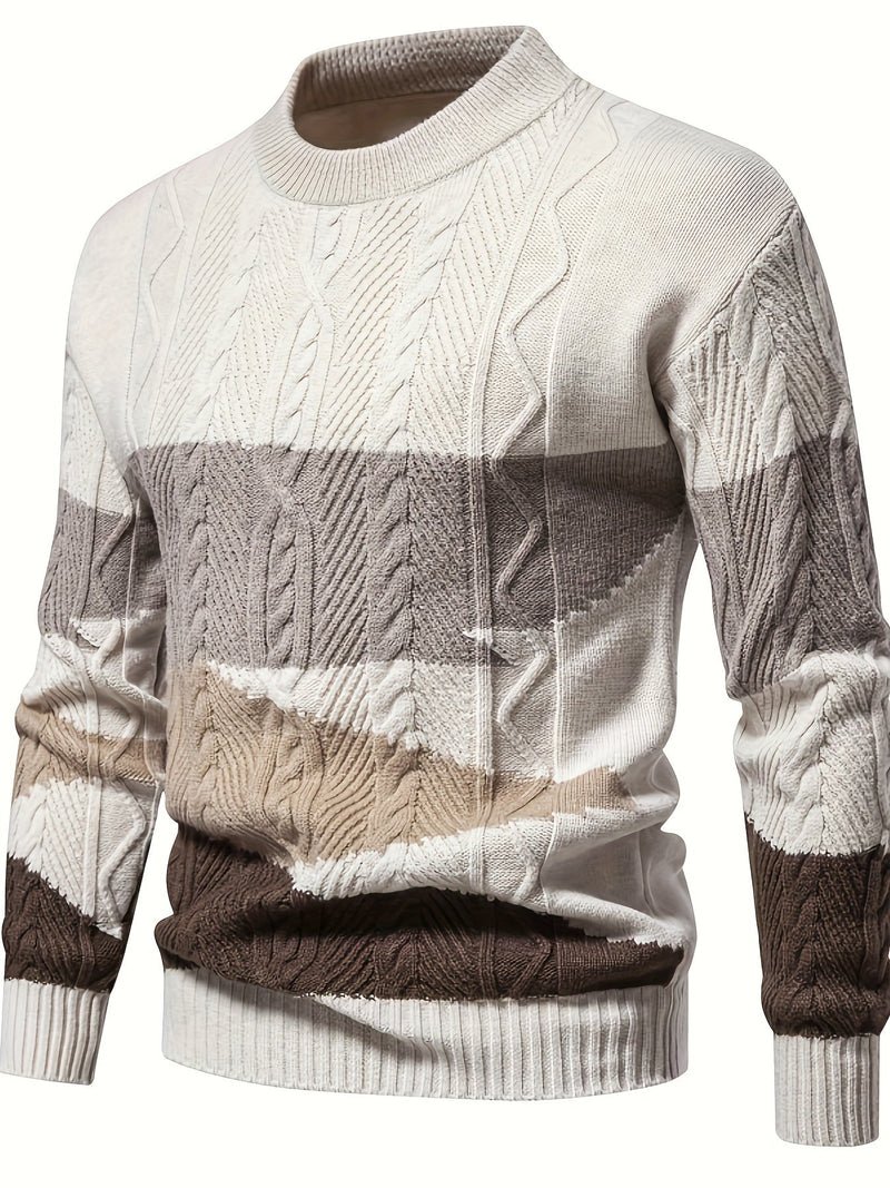 Herren Strickpullover, mehrfarbig, Zopfmuster, Baumwolle, modisch, warm, Herbstmode.