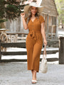 Stylischer Kurzarm-Jumpsuit mit Knopfleiste und Taillengürtel - LuftVibe