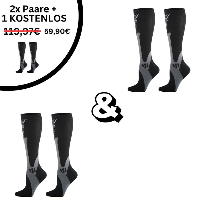 Schwarze Kompressionsstrümpfe, 2er-Pack, Angebot, Sport, Unisex, atmungsaktiv, Knielang