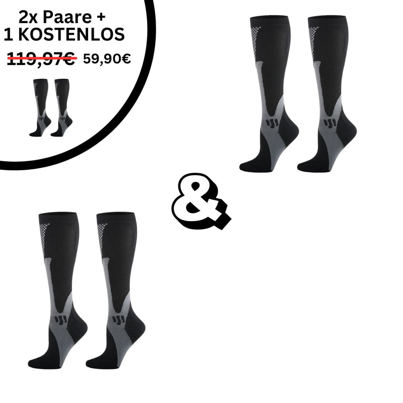 Schwarze Kompressionsstrümpfe, 2er-Pack, Angebot, Sport, Unisex, atmungsaktiv, Knielang