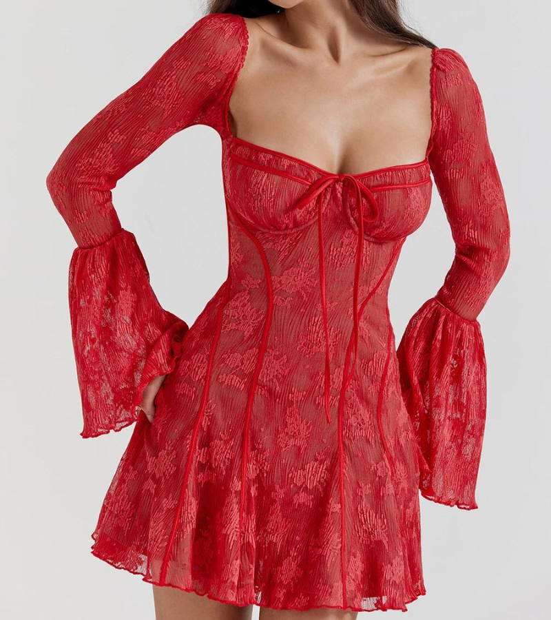 Stilvolles Herbstkleid für Damen mit Spitze und offenem Rücken – Julisa