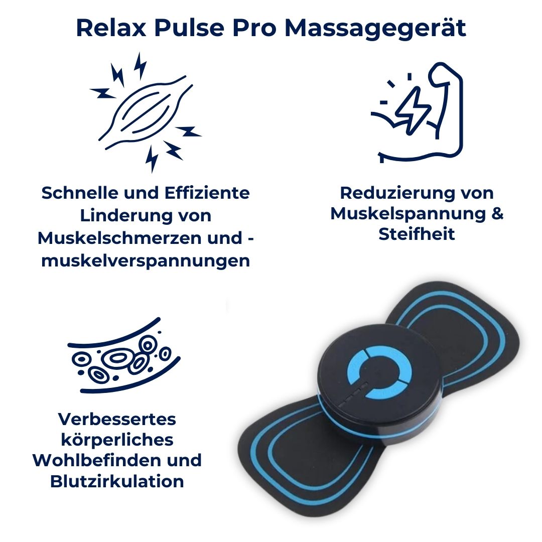 Schwarzes Relax Pulse Pro Massagegerät zur Linderung von Muskelschmerzen und Muskelverspannungen.