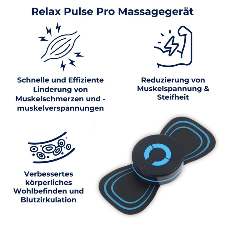 Schwarzes Relax Pulse Pro Massagegerät zur Linderung von Muskelschmerzen und Muskelverspannungen.