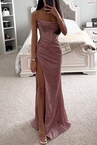 Abendkleid mit Glitzer und Beinschlitz für Damen – Lorena