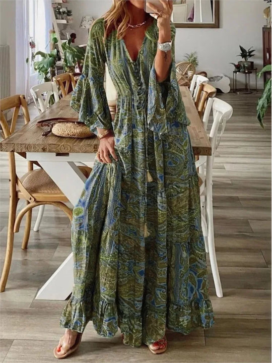 Boho-Maxikleid mit fließender Passform und Details – Amira