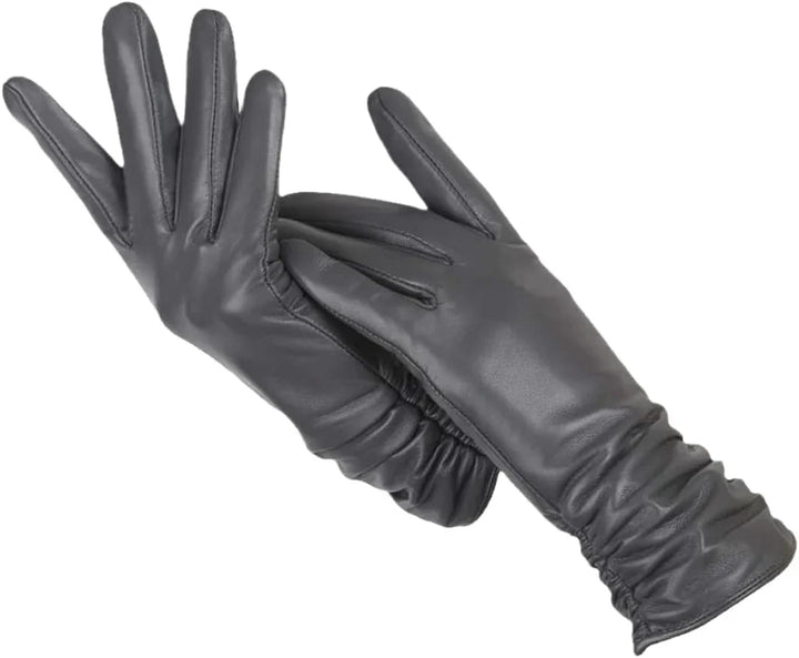 Schwarze Damenlederhandschuhe, elegant, lang, aus weichem Leder, ideal für Wintermode.