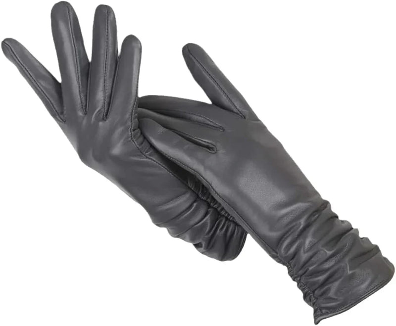 Schwarze Damenlederhandschuhe, elegant, lang, aus weichem Leder, ideal für Wintermode.
