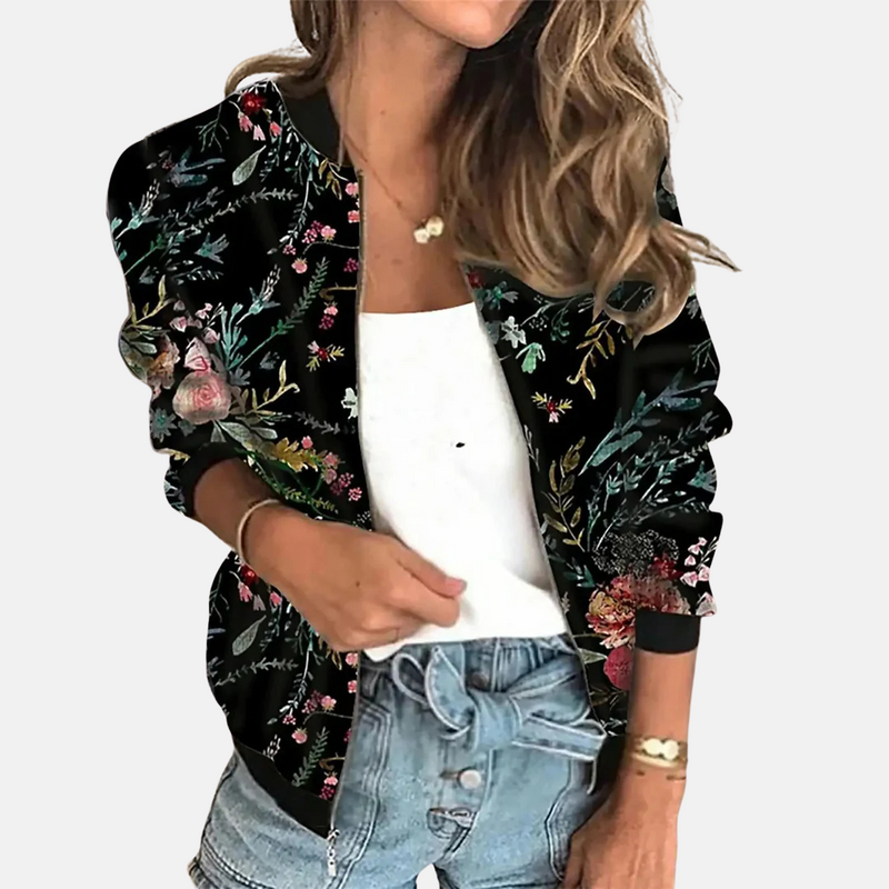 Damen Retro Bomberjacke mit Herbst-Print – Zoë