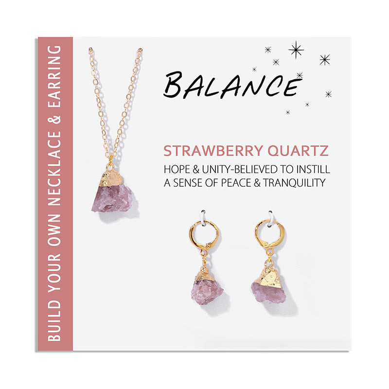 Erdbeerquarz Halskette und Ohrringe Set, rosa Kristall, Balance Schmuck, Frieden und Ruhe.