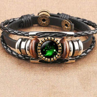 Schwarzes Lederarmband mit grünem Stein, Vintage-Stil, verstellbar, Unisex-Schmuck.