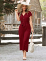Stylischer Kurzarm-Jumpsuit mit Knopfleiste und Taillengürtel - LuftVibe