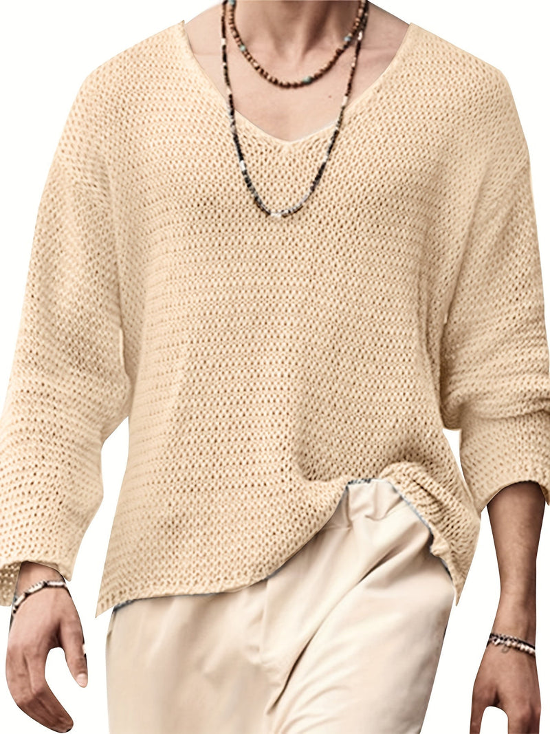 Herbstliches gestricktes Herrenoberteil mit V-Ausschnitt und langen Ärmeln – Eliott