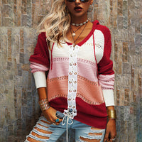 Gestreifte Damensweater mit Schnürung – Alessia