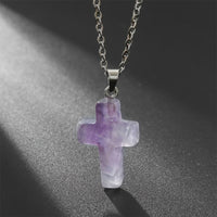 Amethyst-Kreuzanhänger an Silberkette, lila Edelstein, Schmuck für Damen und Herren.