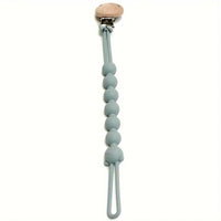 Schnullerkette Silikon Grau mit Holzclip, Baby Zubehör, Beißringhalter, BPA-frei